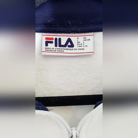 Fila Ladies' 1/4 Zip Fleece Pullover Sweatshirt, White/Navy Large - Picture 6 of 14